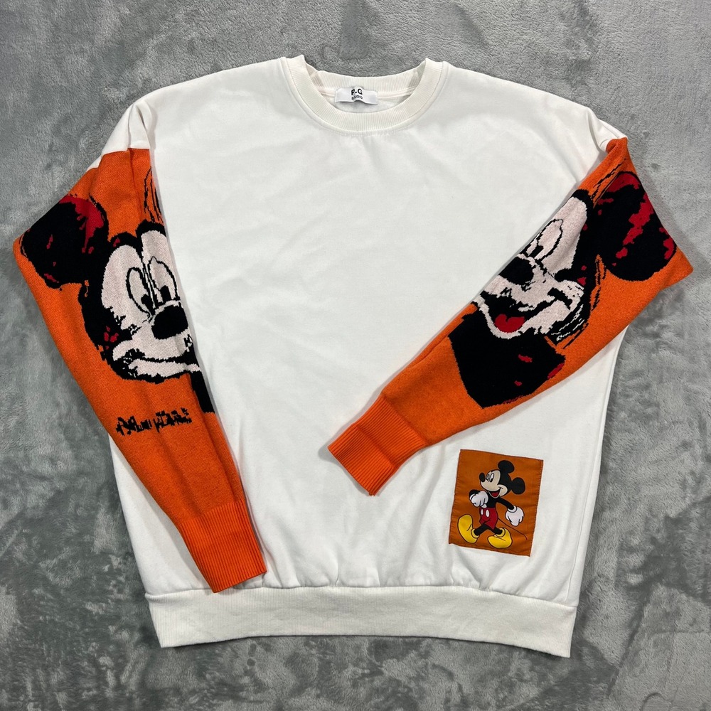 Mickey Halloween Pullover Sweater Adult XL White Orange Graphic LS Disney Fall